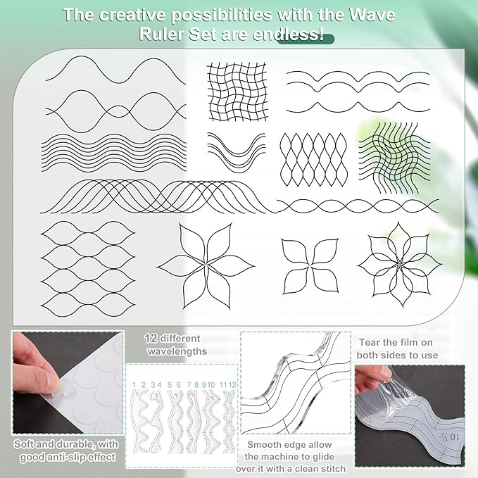 Kigley 6 Pcs Free Motion Quilting Templates Waves Acrylic Quilting Rulers - Image 3