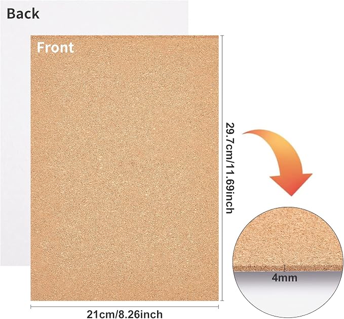 BENECREAT 6 Pcs 11.5 x 8.2" Self-Adhesive A4 Cork Sheets Rectangle Coaster Cork - Image 2
