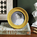Cuspin 5x5 Round Picture Frame Gold, Vintage Woven Rattan Textured Circle Photo - Image 8