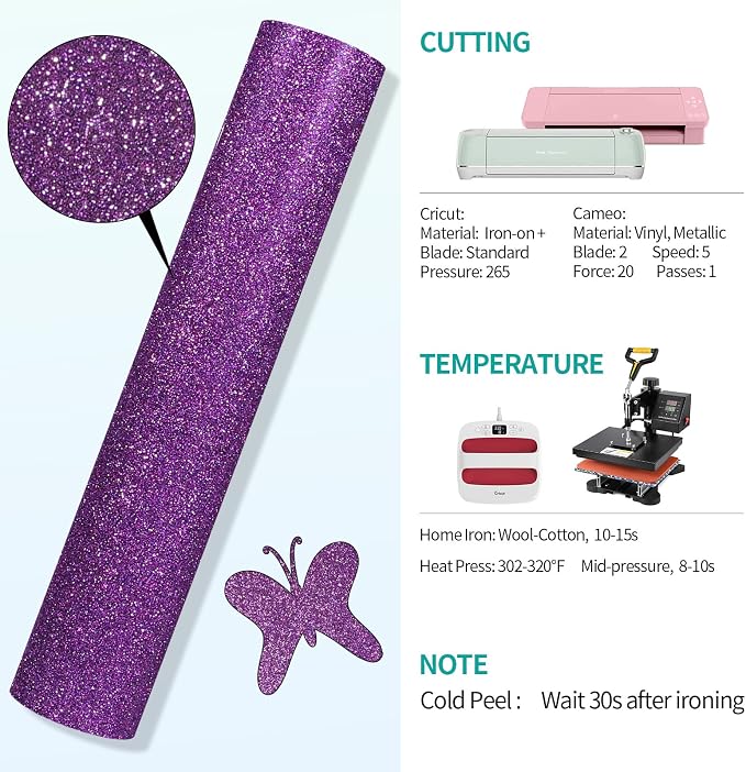 VINYL FROG Glitter HTV Vinyl Heat Transfer Vinyl Roll 12" x 5ft Purple Iron on - Image 6
