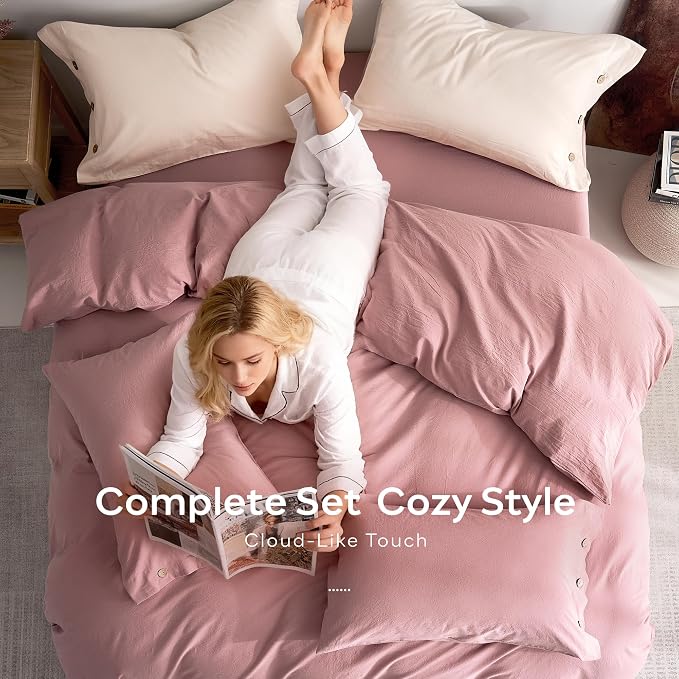 JELLYMONI 100% Washed Cotton Duvet Cover Twin – Soft, Breathable Linen-Look - Image 8