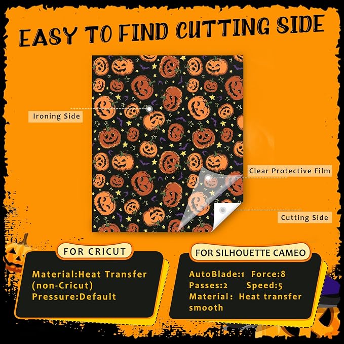 HTVSTD Pumpkin Halloween HTV Heat Transfer Vinyl 12pcs 12×10in | Halloween - Image 7