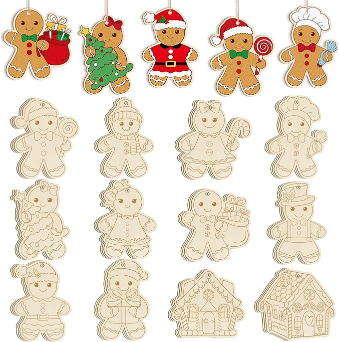 36PCS Wooden Christmas Ornaments to Paint, 12 Styles DIY Blank Unfinished Wood by Sophena