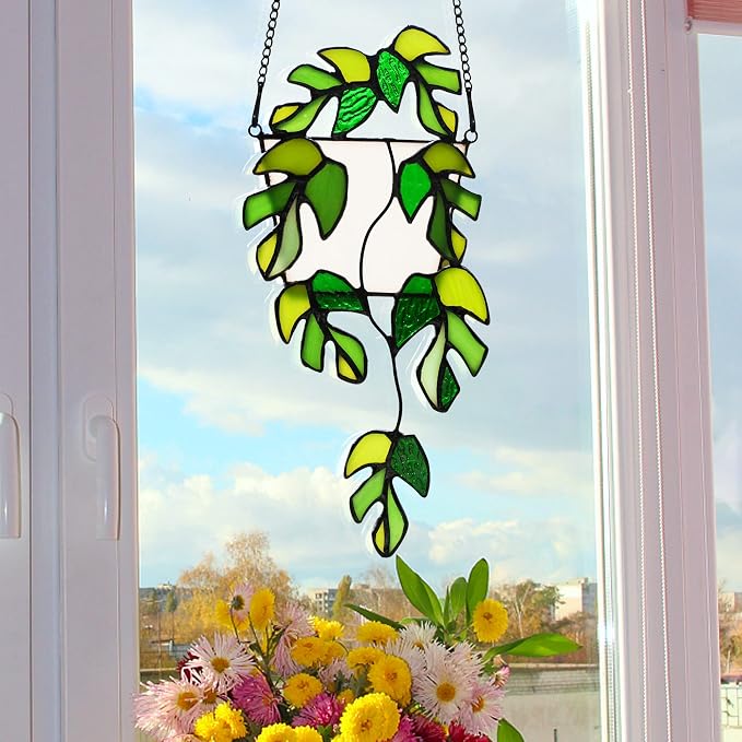 BOXCASA Monstera Leaf Stained Glass Suncatcher Window Hanging Plant Gift | - Image 4