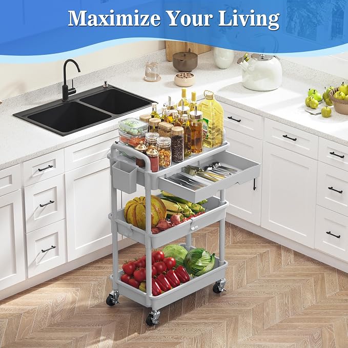 SUNALLY 3 Tier Rolling Cart - Image 5