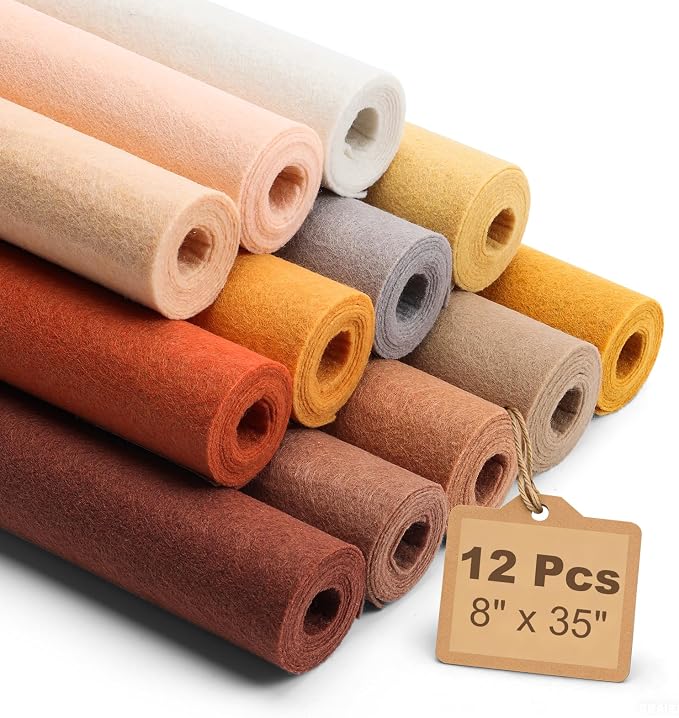 Large Stiff Felt Sheets 8"x35" – 12 Assorted Colors Felt Fabric Bundle Pack by ZANEXIR