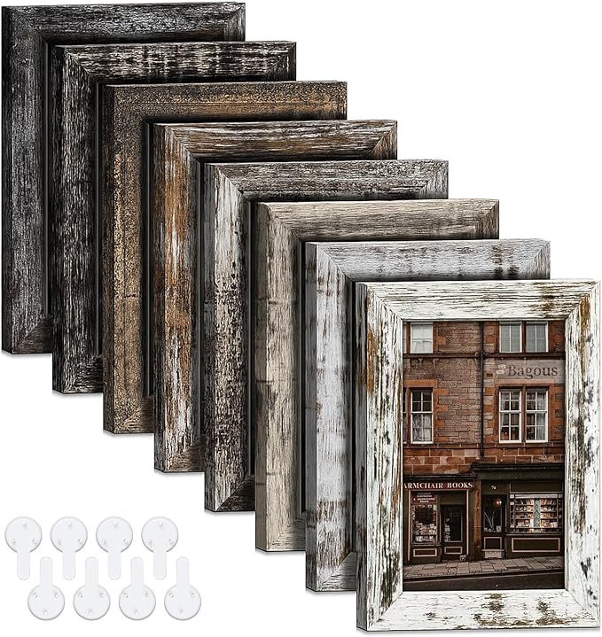 4x6 Picture Frames Set of 8, Vintage Rustic Farmhouse Industrial Style Photo by Unknown