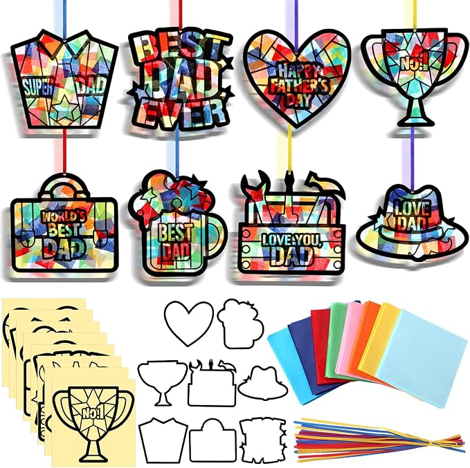 Eersida 32 Pcs Fathers Day Suncatchers Paper Craft Set DIY Flower Shaped by Eersida