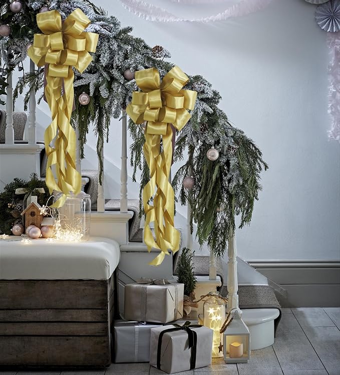 HUIHUANG Gold Satin Wired Ribbon 1-1/2 inch Gold Christmas Ribbon - Image 5