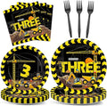 100 Pcs Construction 3rd Party Plates and Napkins Set 3 Years Old Birthday by Qyeahkj
