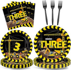 100 Pcs Construction 3rd Party Plates and Napkins Set 3 Years Old Birthday by Qyeahkj
