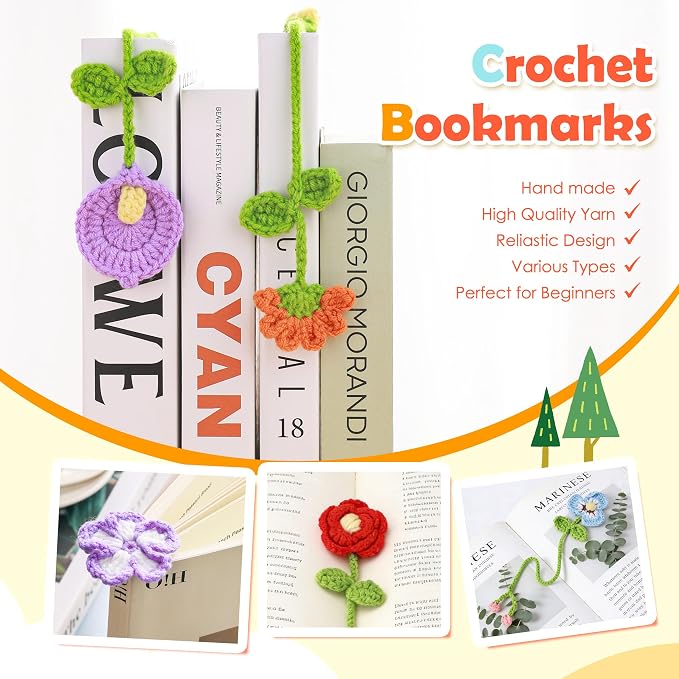 Joyclub Crochet Kit for Beginners 10 Flower Bookmarks Crochet Starter Kits - Image 6