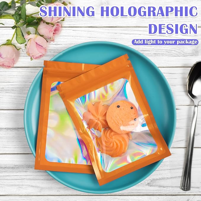 JETMORE 100 Pcs Mylar Bags, Smell Proof Bags Foil Pouch, Holographic Resealable - Image 2