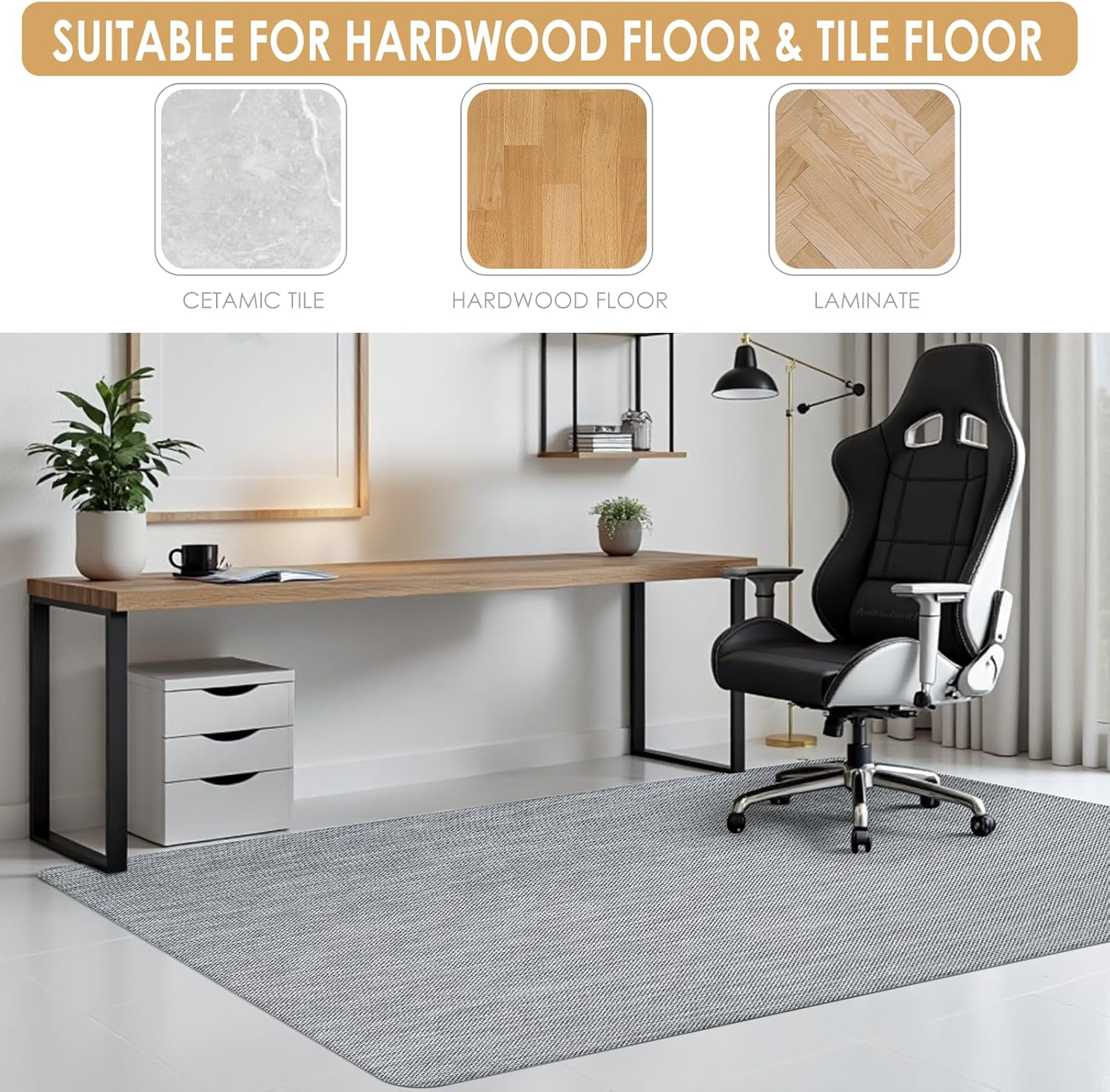 Kuyal Office Chair Mat for Hardwood Floor, 36" x 48" Heavy Duty Desk Chair Mat for Office & Home, Anti Slip, Non-Curve Computer Chair Protector Mat, Light Gray