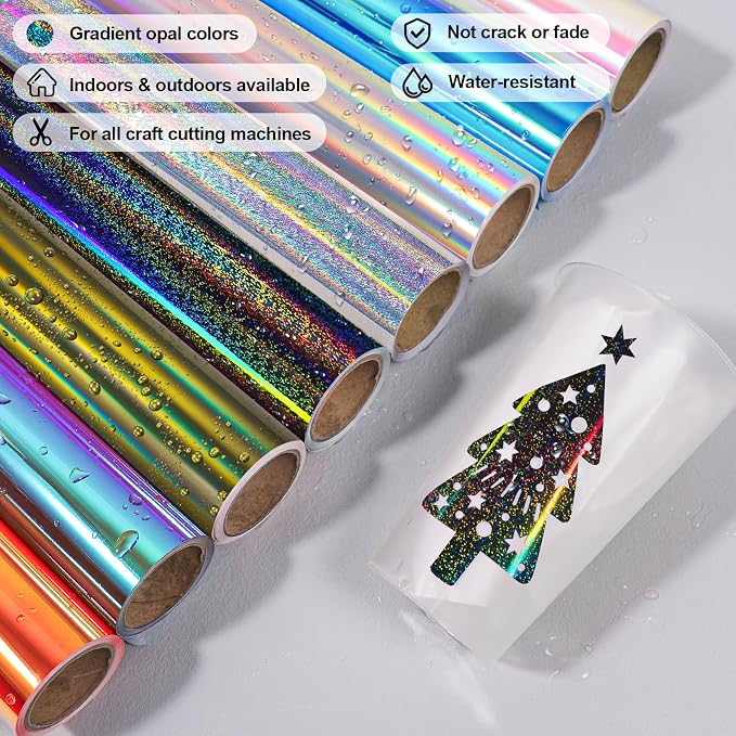 VINYL FROG Holographic Adhesive Vinyl Roll 12" x5ft Glitter Grey Permanent - Image 5