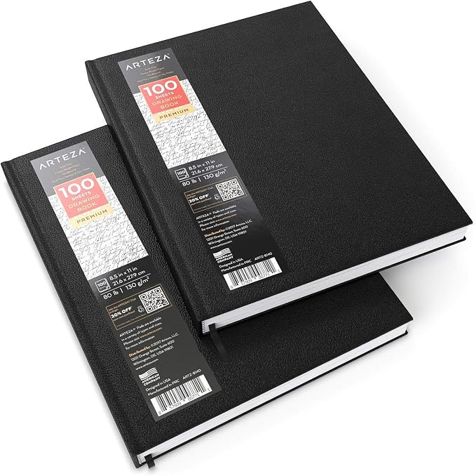 ARTEZA Hardcover Sketchbooks, 8.5 x 11 in, 100 Sheets Each, 80 lb / 130 GSM by ARTEZA