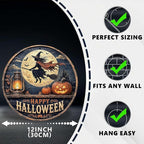 Flying Witch Halloween Metal Tin Sign Round Wall Decor Full Moon Haunted House - Image 2