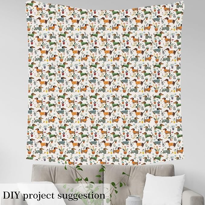 Cartoon Dachshund Fabric by The Yard, Lovely Puppy Dog Soft Flannel Polyester - Image 4