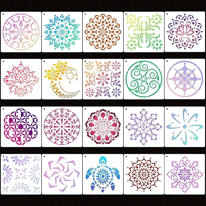 20 Pcs 4x4'' Mandala Stencils for Painting on Wood, Tile Fabric, Reusable - Image 3
