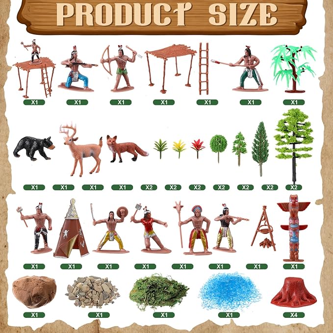 Teyva Daily 48 Pcs Native American Figurines Diorama Box Kit Native American - Image 3