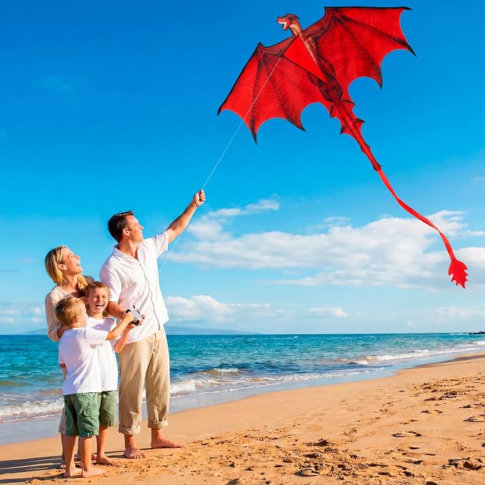 JOYIN Dragon Kites for Kids and Adults, Dragon Red Beach Kite for Outdoor Games - Image 2