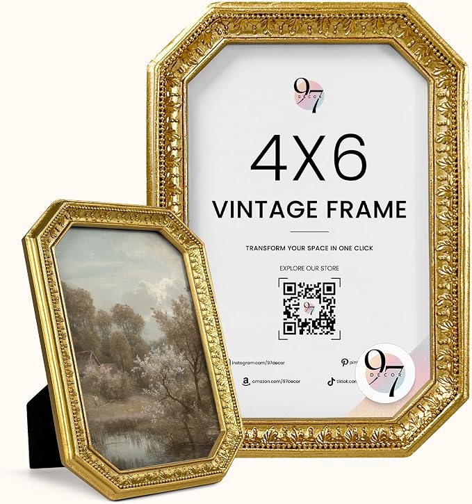97 Decor Vintage Picture Frame 4x6, Glass Front | small ornate frame, tabletop by 97Decor