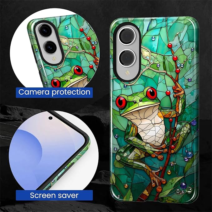 for Samsung Galaxy S25 Edge Case, Frog Stained Glass Pattern Glossy 2 in 1 - Image 6