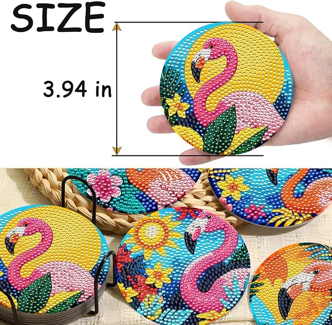 TDOOW Diamond Art Coasters 2026 8 Pcs Colorful Flamingo Diamond Painting - Image 5