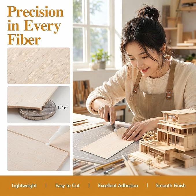 Balsa Wood Sheets, 5 Pack 12 x 4 x 1/16 Inch Unfinished Thin Wood Boards - Image 4