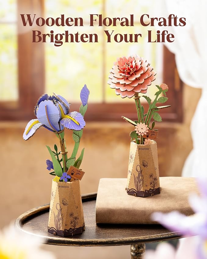 Rowood 3D Puzzle, Mother's Day DIY Wooden Flower Building Craft Kits - Image 7