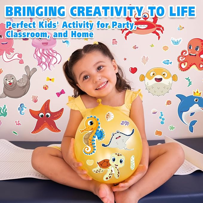 Aowplc 42 Pcs Ocean Animals Make-a-Face Sticker Sheets - Image 7