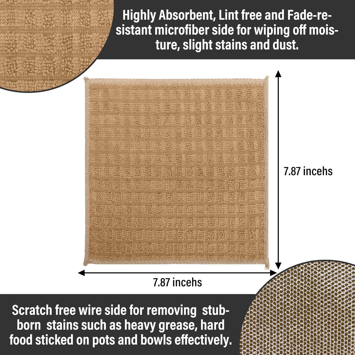 Dish Rags for Washing Dishes 8 Pack Multipurpose Wire Miracle Cleaning Coths Non-Scratch Wire Dishwashing Rag Lint Free Microfiber Cleaning Cloth for Kitchen Windows (Khaki)