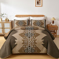 Dintszyayue Brown Quilt Set Queen Size, 3 Piece Boho Aztec Texture Bedspread by Dintszyayue