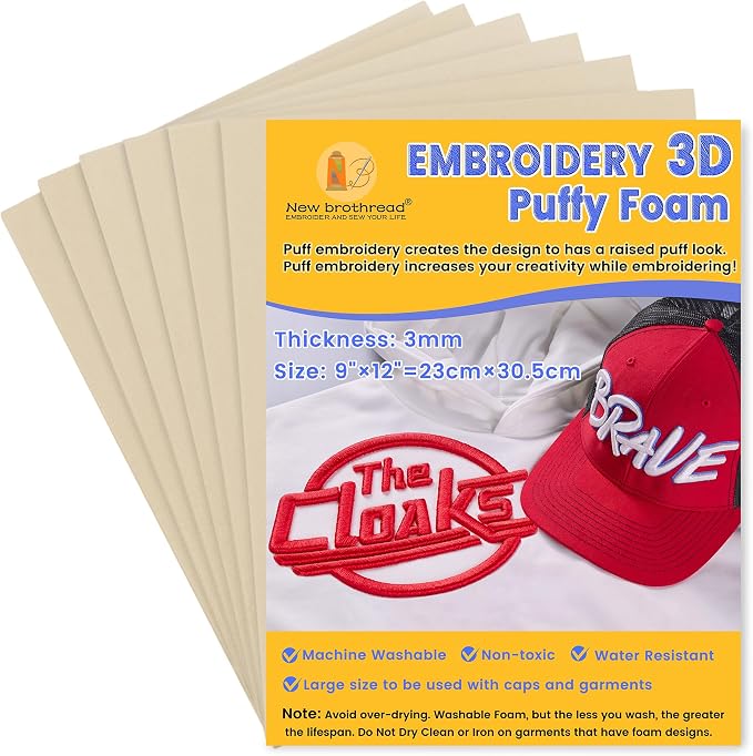 New brothread - 16 Options- 6PCS Embroidery Puffy Foam 9″x12″ Large Size 3MM by Newbrothread