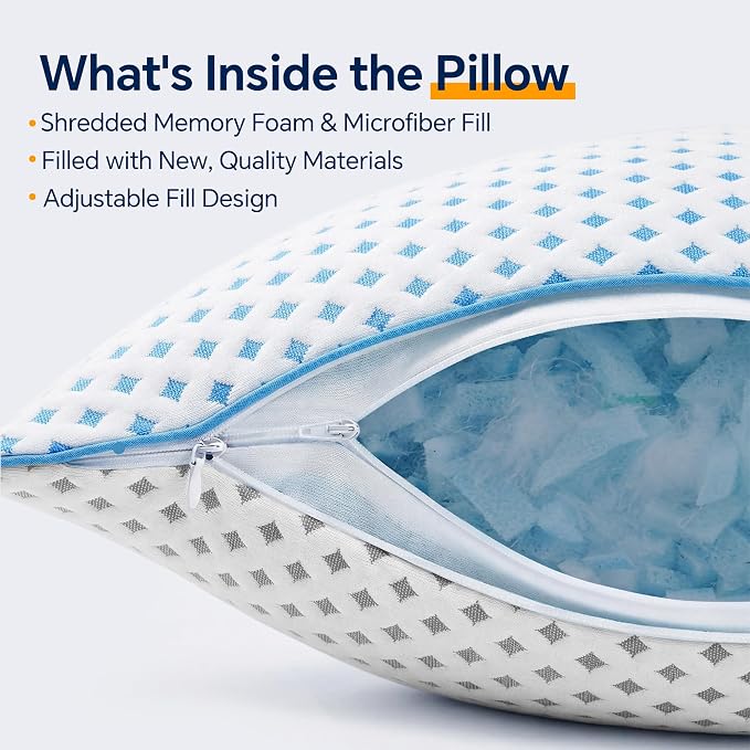King Size Pillows Set of 2 for Sleeping, Cooling Adjustable Memory Foam Pillows - Image 6