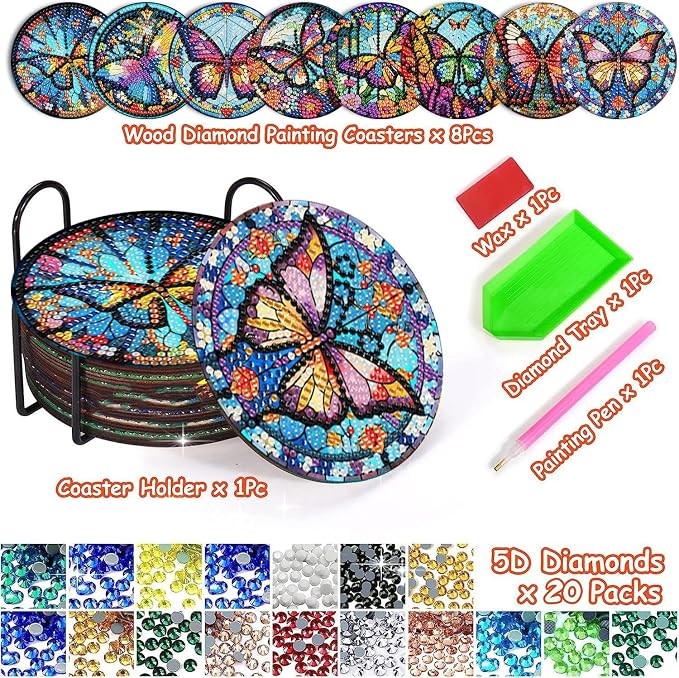 Axquilon 8 Pack Butterfly Diamond Art Coasters Kit - Image 2