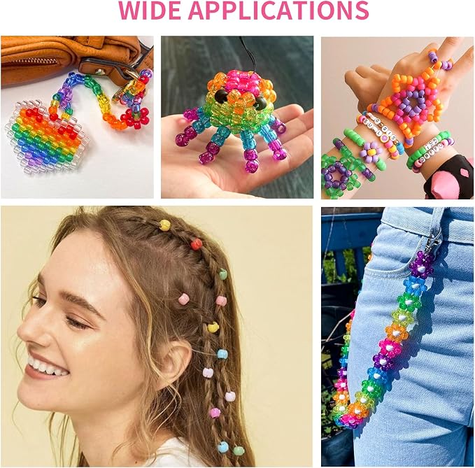1000+pcs Glitter Pony Beads Bulk, Acrylic 9mm Large Plastic Bead - Image 5