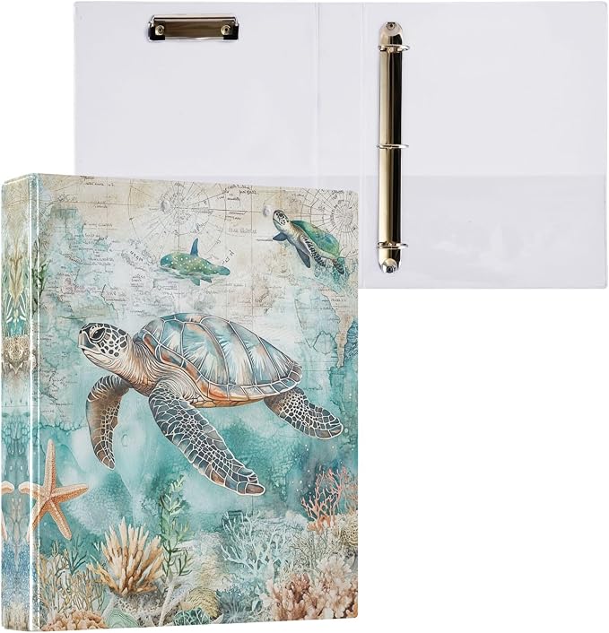 Sea Turtle Shell Starfish Coral Round Ring Binders 1.5 Inch Whale Nautical - Image 8