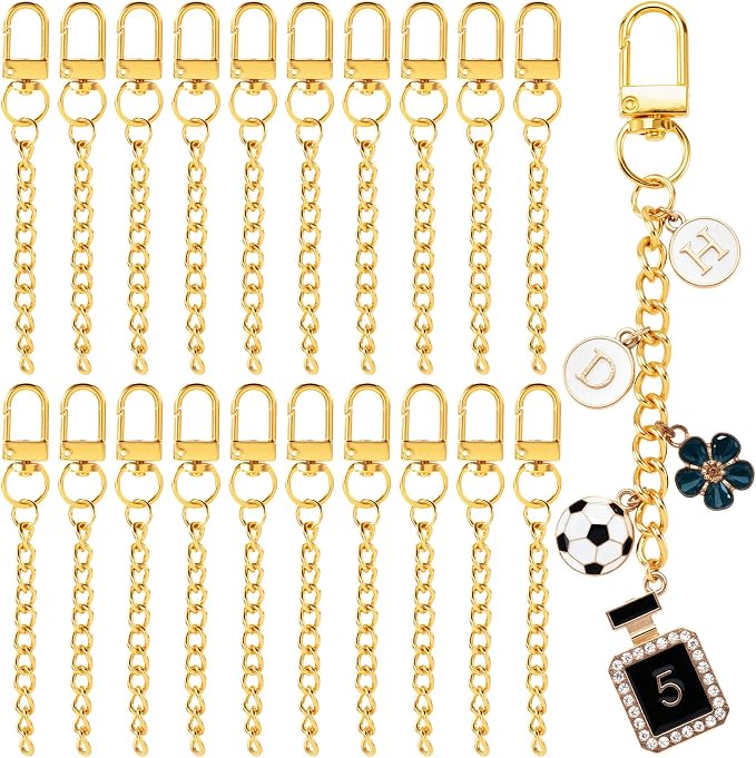 20pcs Gold Keychain Making Kit, Key Ring Swivel Snap Hook Chains, Alloy by Unknown