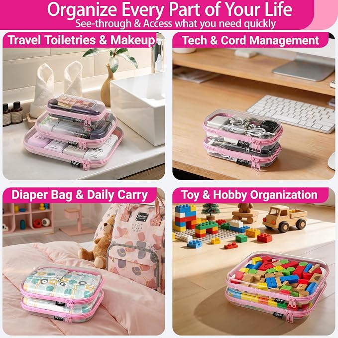 6 Pack Pink Clear Hard Shell Beauty Organizer, 1.2mm Heavy Duty Crush-Proof - Image 3
