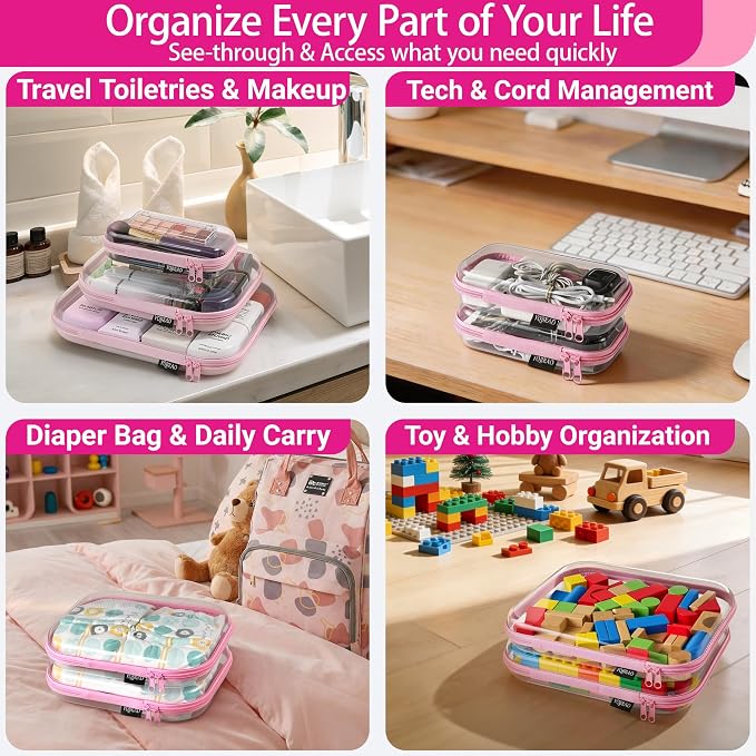 YQBRAO 3-Pack Large Clear Hard Shell Zipper Case, 1.2mm Ultra-Thick Rigid Toy & - Image 3