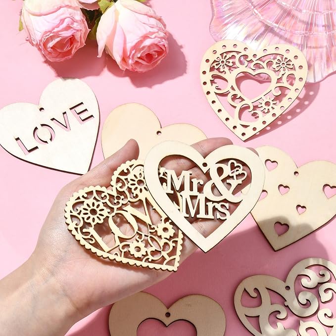 40 Pcs Unfinished Wood Heart Cutouts - Image 3