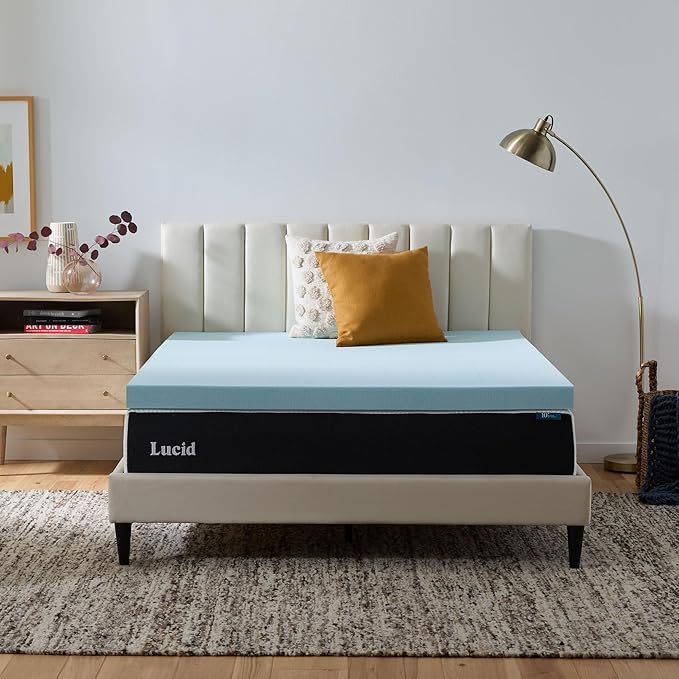 Lucid 3 Inch Memory Foam Mattress Topper, California King Size – Cooling Gel by Lucid