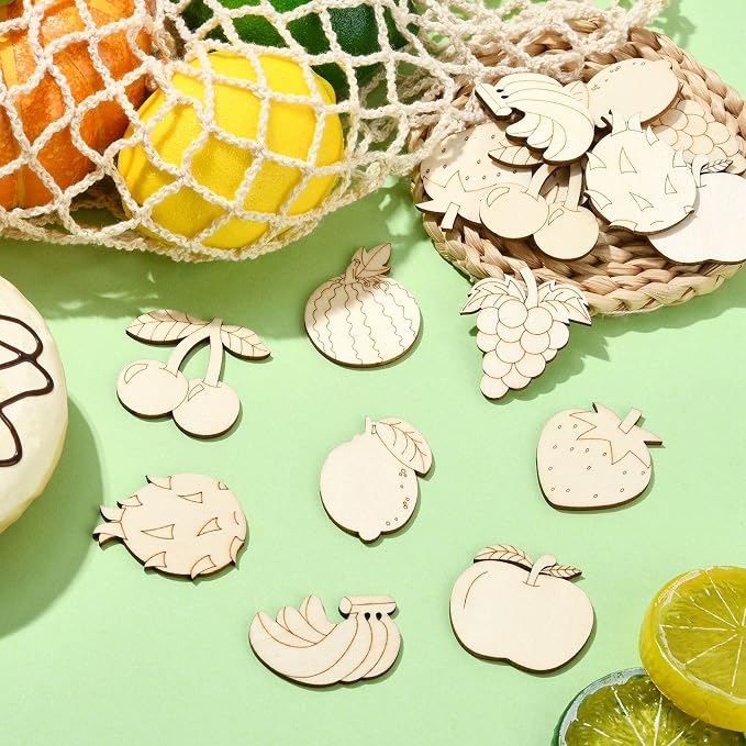LiQunSweet 100 Pcs Mixed Styles Fruit Theme Unfinished Wood Cutout Apple - Image 6