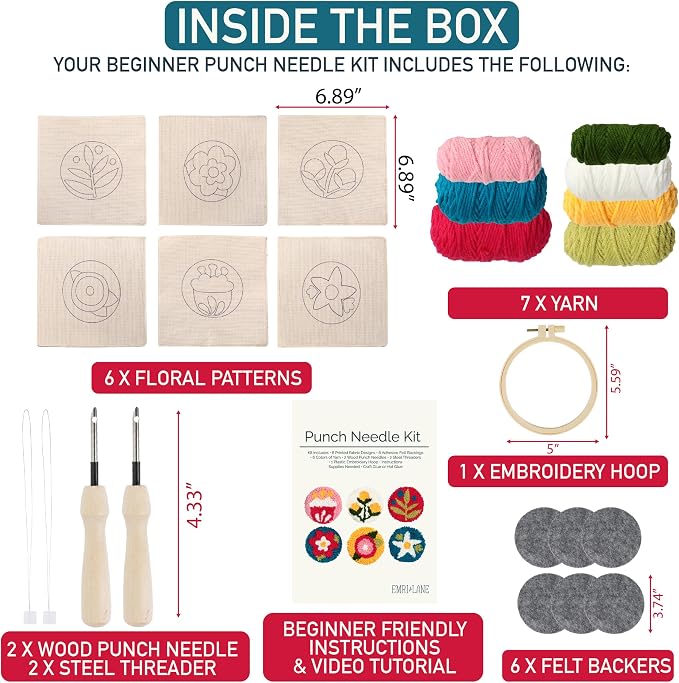 Emri Lane Punch Needle Kit – 6 Floral Design Punch Needle Embroidery Kit w/Monk - Image 4