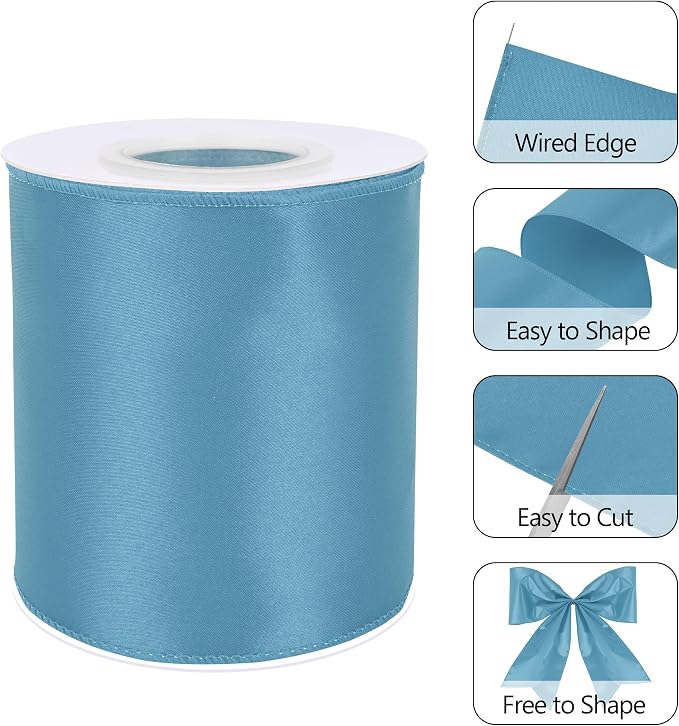 Dusty Blue 4 Inch 15 Yards Satin Wired Ribbon Easter Ribbons - Image 3