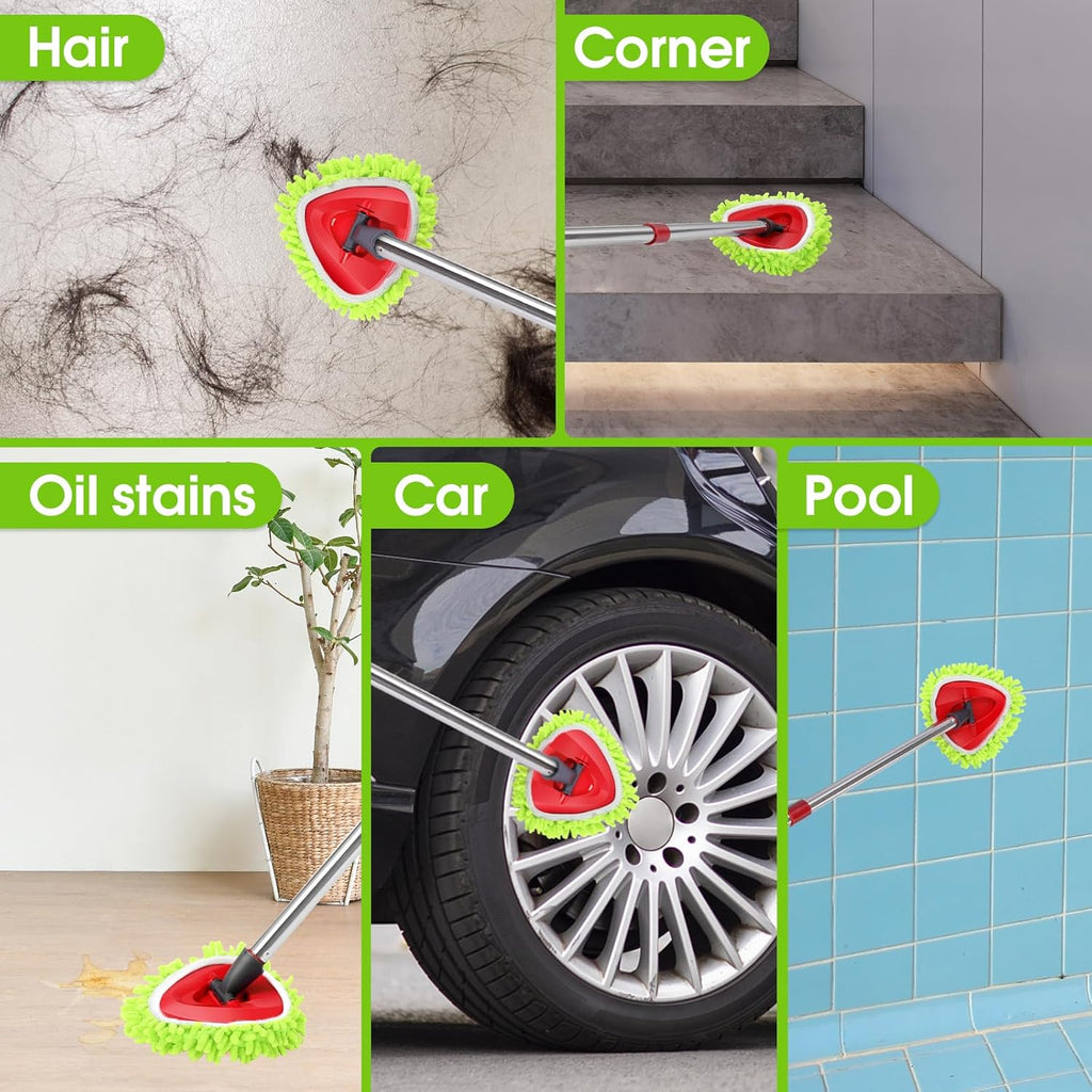 4 Pcs Micro Spin Mop Replacements Head & 2 Chennile Mop Heads & 1 Scrub Brush & 1 Base Combo for Oceda EasyWring 1-Tank System,Mop Head Replacement,Machine Washable for Home,Bathroom,Kitchen