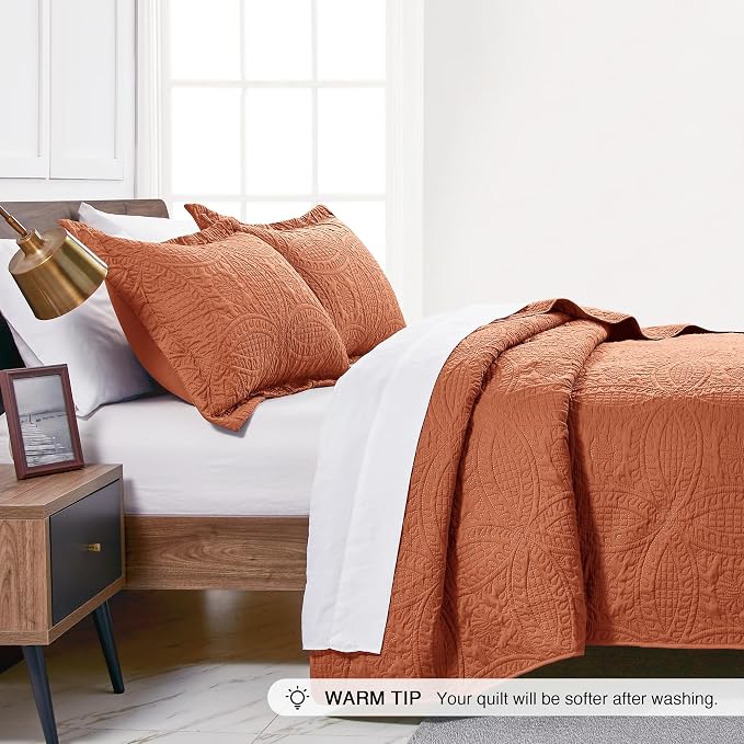 Love's cabin California King Size Quilt Bedding Set Umber Bedspreads - Image 4