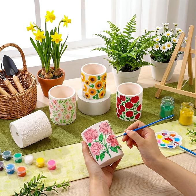 Zubebe 12 Pcs Paint Your Own Ceramic Pots Bulk Unfinished Succulent Pots Craft - Image 6