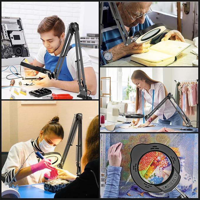 Magnifying Glass with Light and Clamp, 15X 10X Desk Magnifying Lamp, 84 LED - Image 7